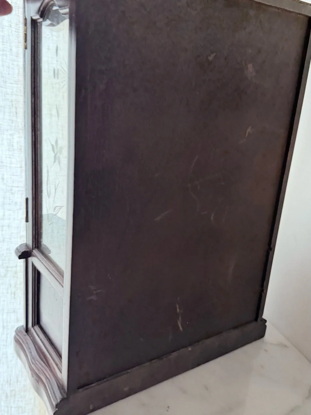 Wooden Mirrored Jewelry Cabinet in Deep Mahogany jewelry